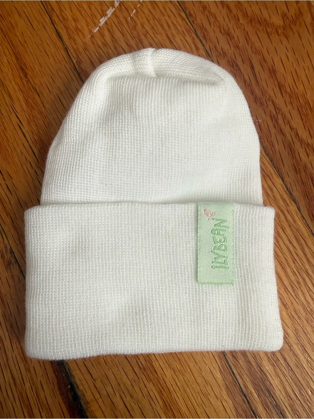 White Kids Beanie with Pink Bunny Patch